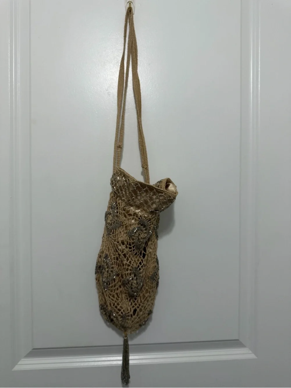 Spiegel Gold Beaded Mesh Evening Clutch with Tassel